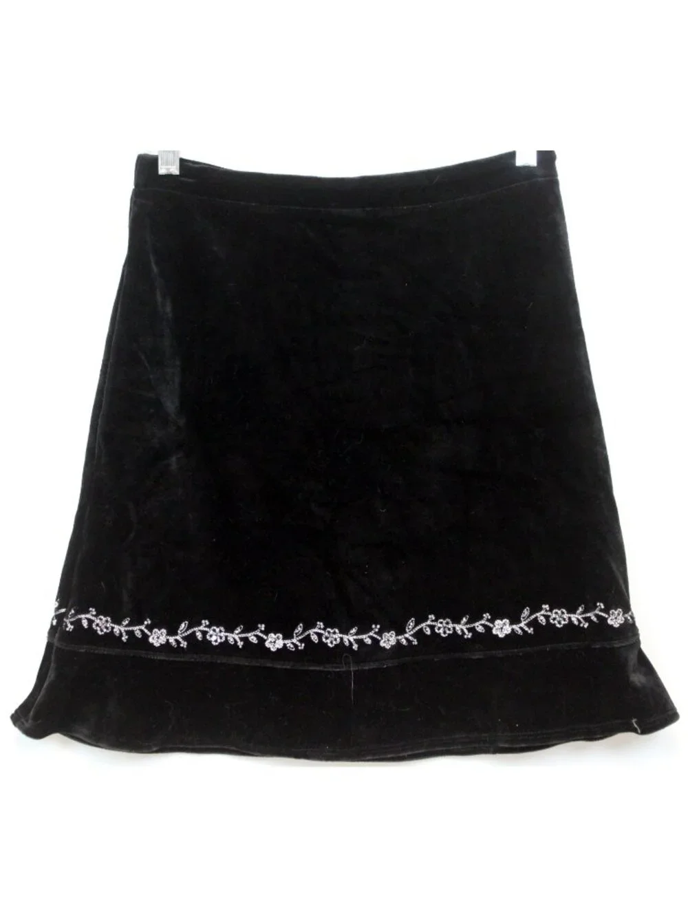 Land's End Black Velvet Skirt girls sz 14 Embroidered Beaded Ruffle Holiday NEW